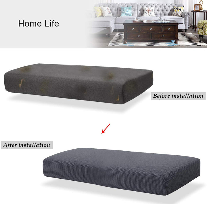High Stretch Loveseat Cushion Cover, 1-Piece Jacquard Sofa Cushion slipcover for Loveseat, Durable Cushion Protector Furniture Cover Couch Seat Cover for 2 Cushion Couch(Medium, Gray)