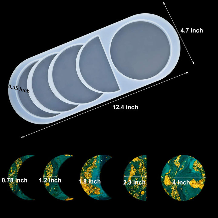 Moon Phase Resin Molds - Crescent Silicone Moulds/Young New Moon Epoxy Moulds/Full Moon Geode Agate Moulds/Quarter Moon Moulds for DIY Art Casting Resin