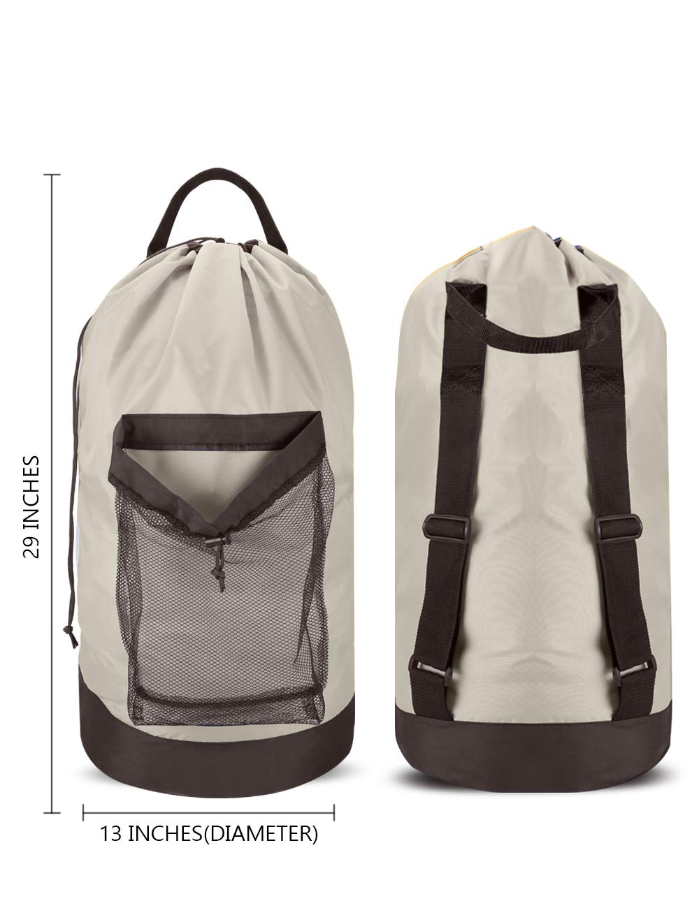 Laundry Bag with Shoulder Straps and Mesh Pocket Durable Nylon Backpack Clothes Hamper Bag with Drawstring Closure for College, Travel, Laundromat, Apartment