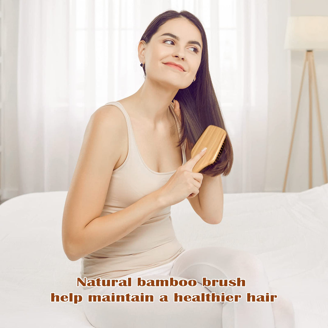 Bamboo Paddle Hairbrush with Bamboo Bristles for Massaging Scalp