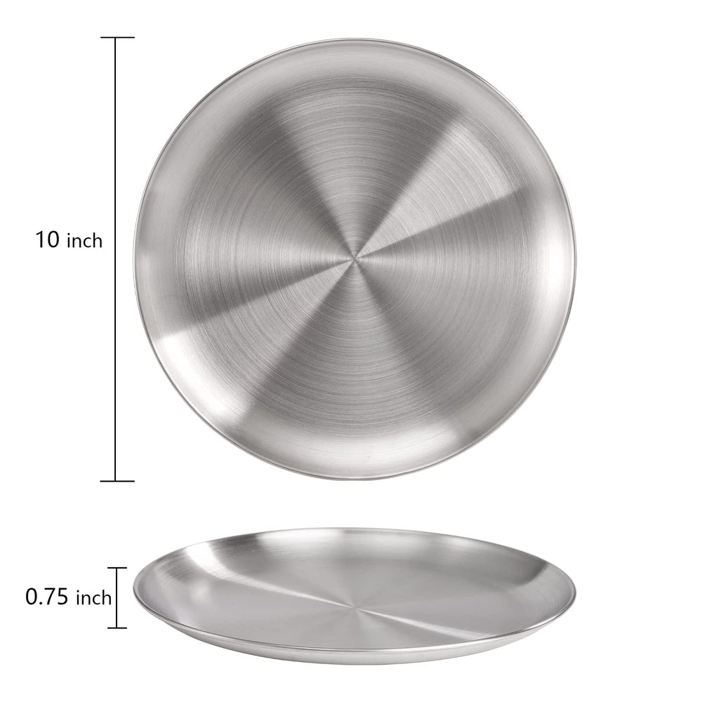 TOPZEA 4 Pack 304 Stainless Steel Dinner Plates, 10 Inc