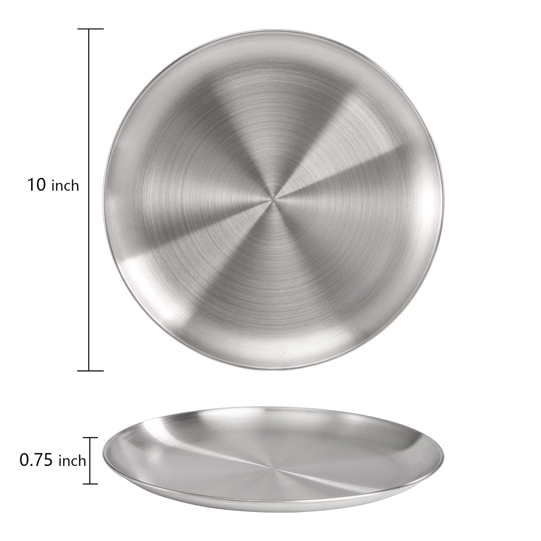 TOPZEA 4 Pack 304 Stainless Steel Dinner Plates, 10 Inc