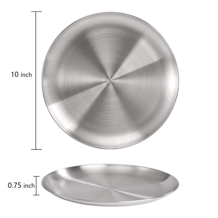 TOPZEA 4 Pack 304 Stainless Steel Dinner Plates, 10 Inc