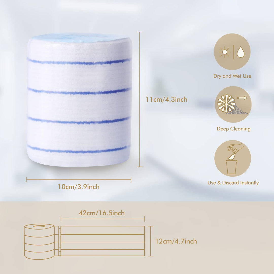 Disposable Microfiber Mop Pads - 15 Sheets/Roll, 16.5 x 4.7 Inches, Replacement Refills for Flat Mops - Ideal for Home, Office, Restaurant, Hospital (White and Blue)