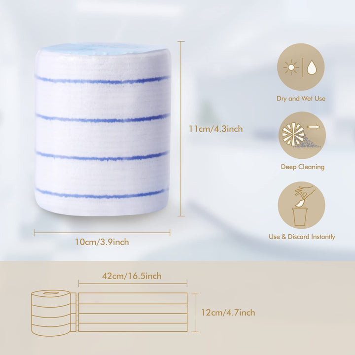 Disposable Microfiber Mop Pads - 15 Sheets/Roll, 16.5 x 4.7 Inches, Replacement Refills for Flat Mops - Ideal for Home, Office, Restaurant, Hospital (White and Blue)