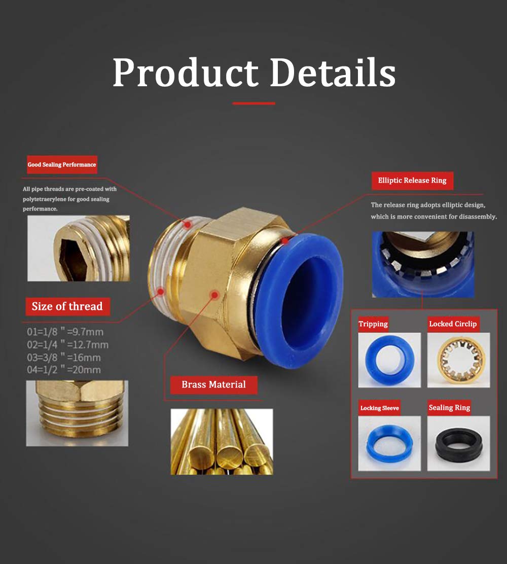 PC8-01 Push to Connect Fittings, 8mm Tube OD x 1/8” G T