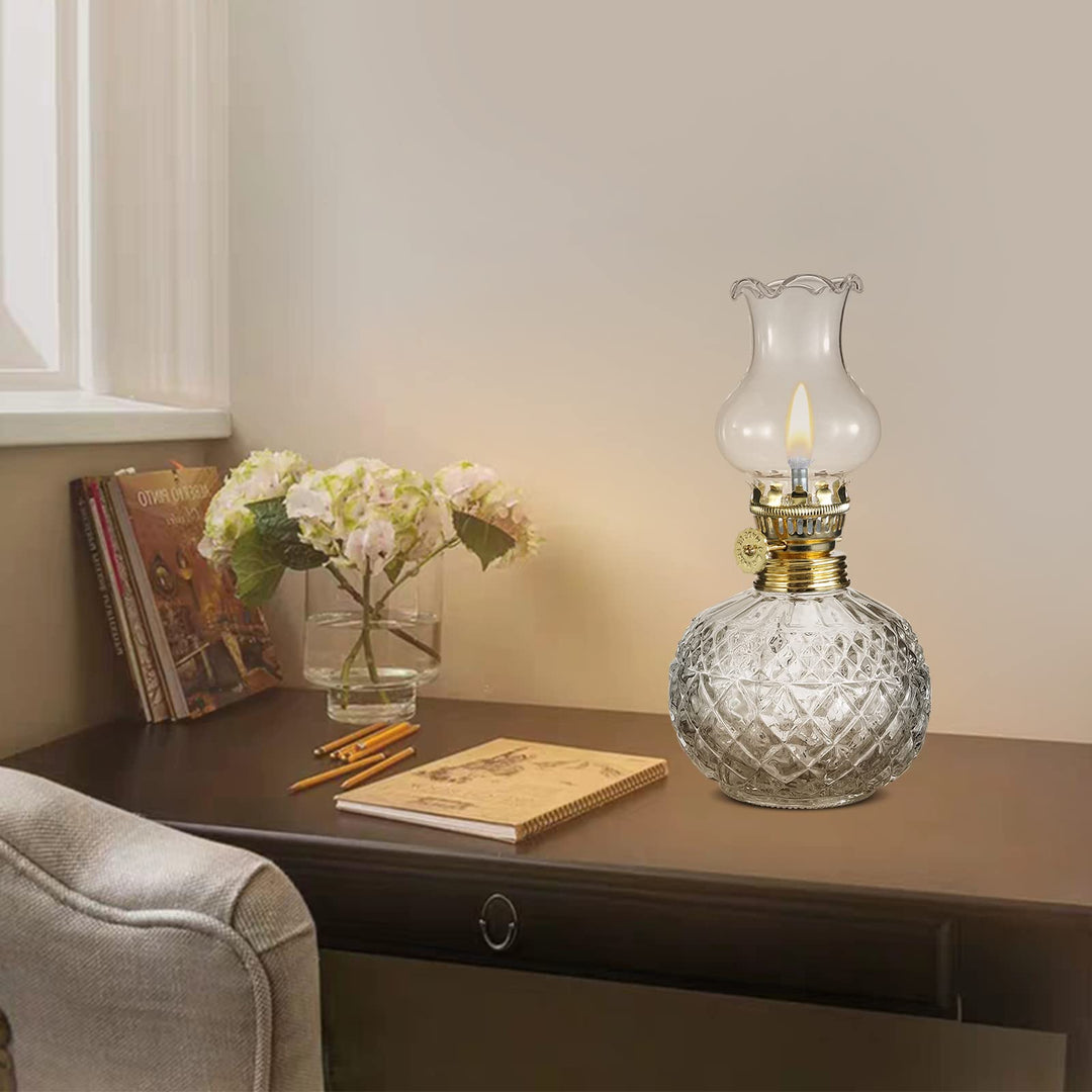 Spherical Classic Oil Lamp with Clear Glass Lampshade Adjustable Switch Kerosene Lamp Oil Lantern 7.08in Height