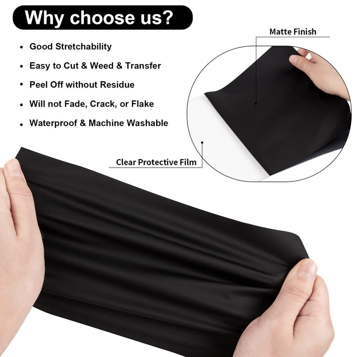 Heat Transfer Vinyl Roll HTV Vinyl - 12x12ft Black Iron on Vinyl for T-Shirts, Heat Press Vinyl for DIY Craft Designs (Black)