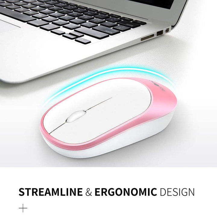 Slim Wireless Mouse, Computer Mouse 2.4G Silent Click Cordless Optical Mice with USB Receiver for Laptop, MacBook, Desktop, PC, Notebook- White and Pink
