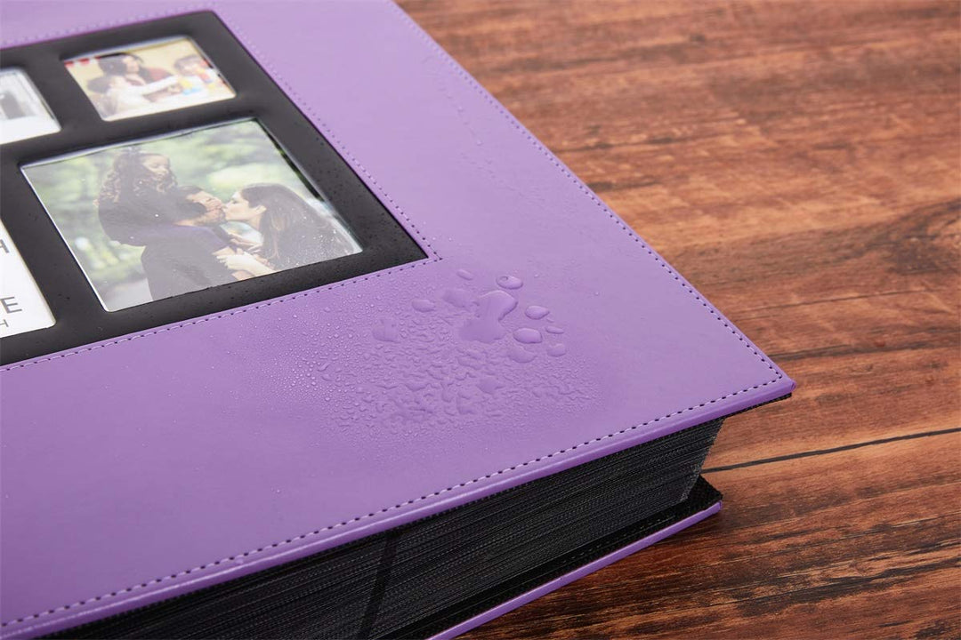 Photo Album 4x6 600 Photos, Large Capacity Wedding Family Leather Cover Picture Albums Holds 600 Horizontal and Vertical 4x6 Photos with Black Pages (Purple)