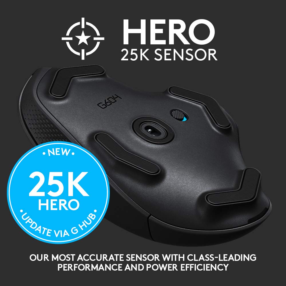 604 LIGHTSPEED Gaming Mouse with 15 programmable controls, up to 240 hour battery life, dual wireless connectivity modes, hyper-fast scroll wheel - Black