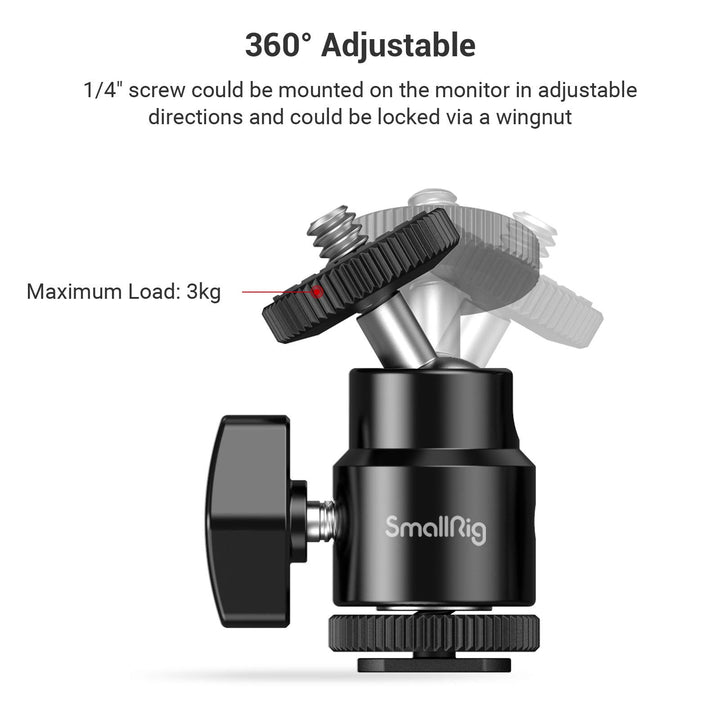 SmallRig 1/4 Camera Hot Shoe Mount, Ballhead Tripod wit