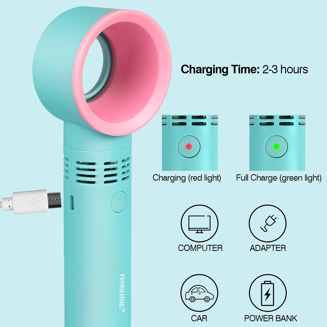 Portable USB Rechargeable Mini Fan Dryer Bladeless Handheld , Air Conditioning Blower for Essential Eyelash Extension Supplies (Blue 02)