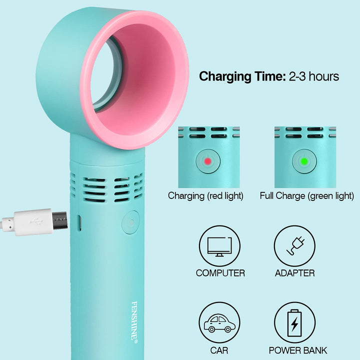 Portable USB Rechargeable Mini Fan Dryer Bladeless Handheld , Air Conditioning Blower for Essential Eyelash Extension Supplies (Blue 02)