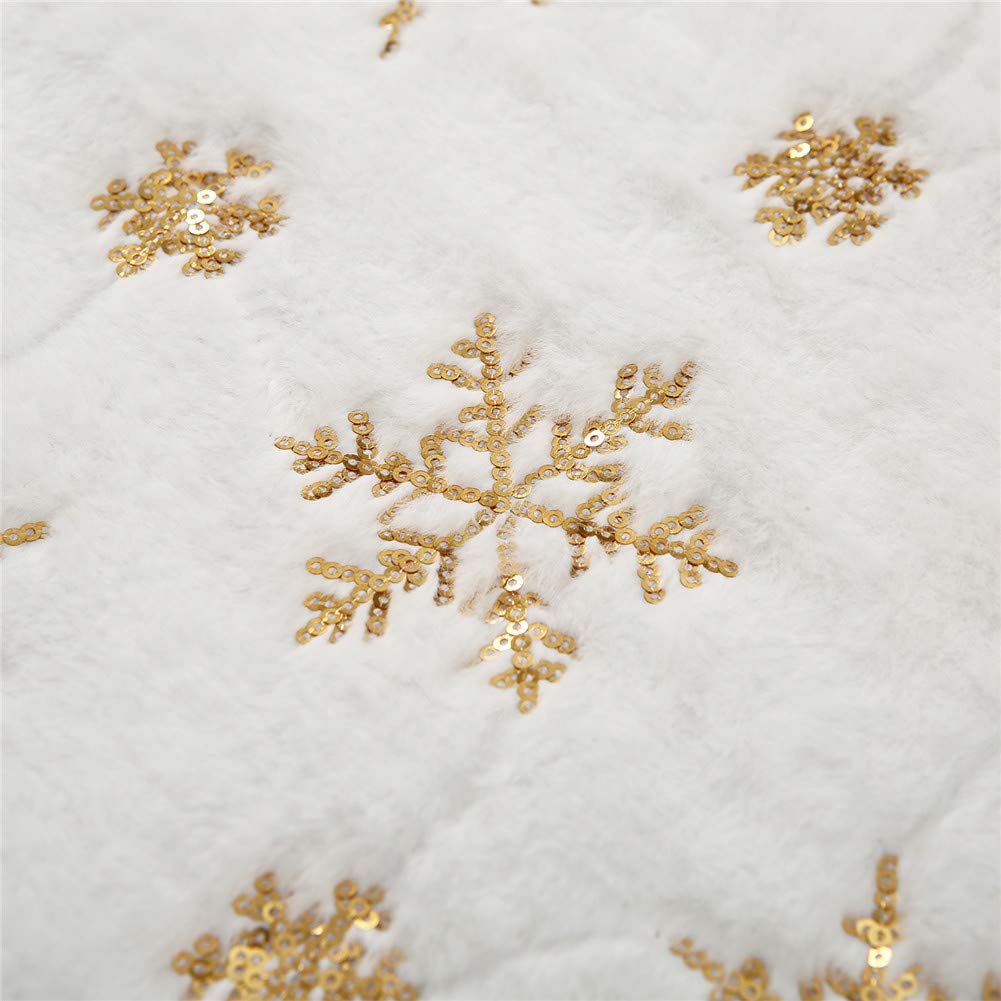 Sattiyrch Sequin Christmas Tree Skirt with Golden Snowf