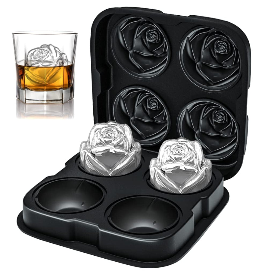 Ice Cube Tray, ROTTAY Rose Ice Cube Maker, Makes Four 2.5inch Rose Shaped Ice Cubes, Easy Release Ice Ball Maker, Novelty Drink Tray For Chilled Drinks, Whiskey & Cocktails, Homemade
