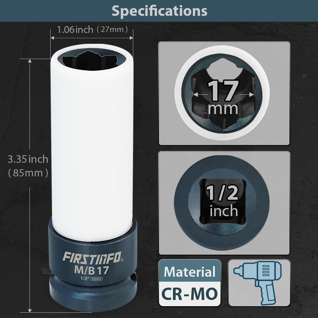 FIRSTINFO B2920 Impact Lug Nut Socket for Mercedes Benz Vehicles with 17mm Convex, Flower Head Lug Nuts