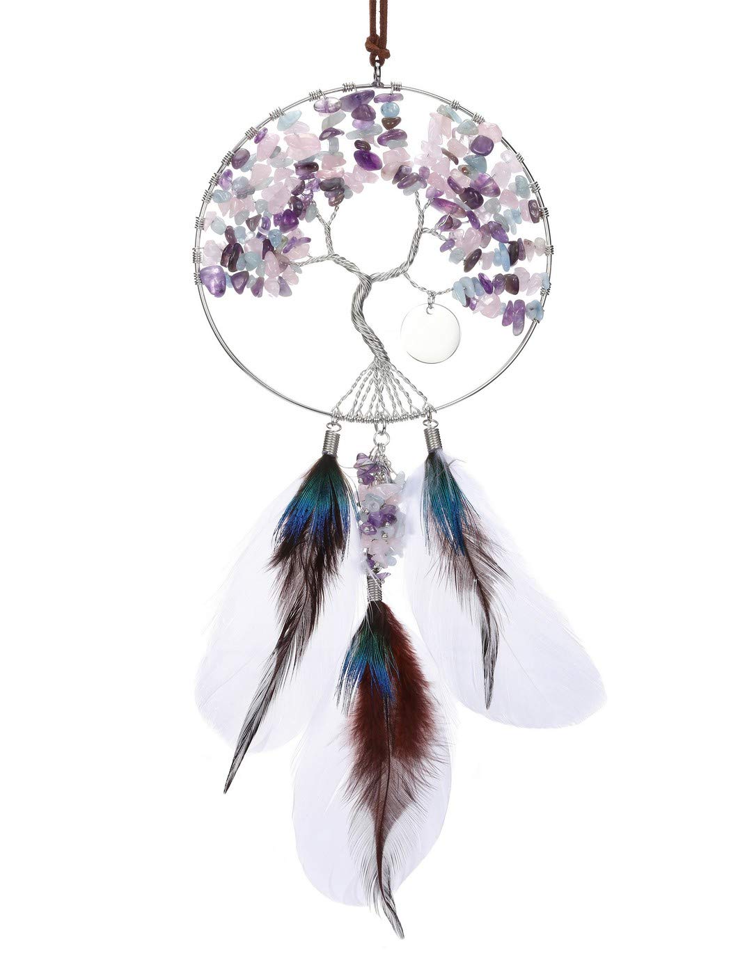 PESOENTH Chakra Tree of Life Dream Catcher Wall Hanging Decoration Dreamcatchers Chakra Stone Crystals Wall Car Decor Home Yoga Window Hanging Accessories Ornament Gift