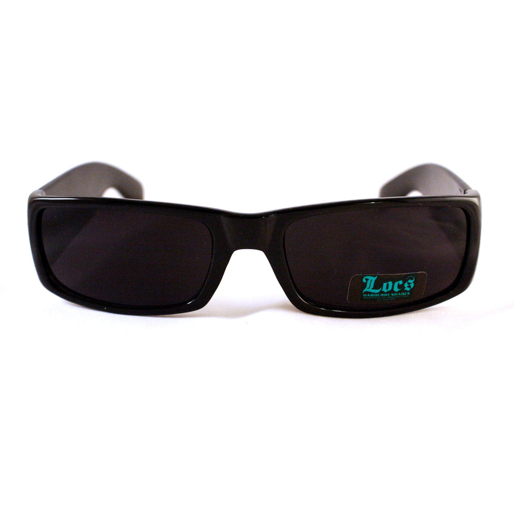 All Black Cholo Biker Extra Narrow Lens Rectangular Thick Arm Sunglasses
