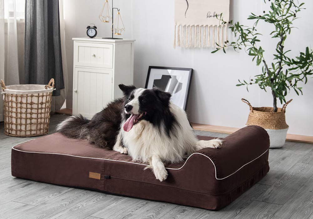 Orthopedic Memory Foam Dog Bed 7 Inch Thick Extra Large Dog Bed With Pillow Brown 50x34x10 Includes Waterproof Liner & Durable Removable Cover With Smart Design