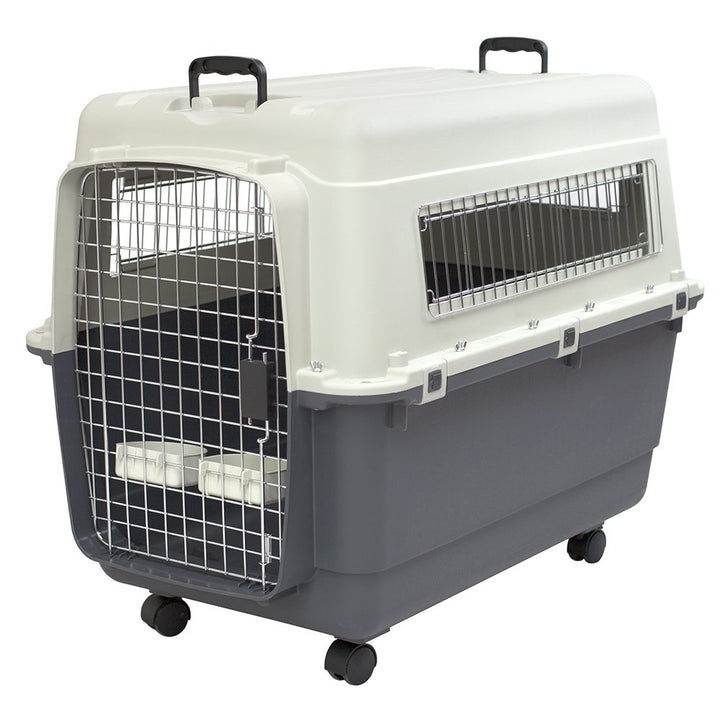 Plastic Kennels Rolling Plastic Airline Approved Wire Door Travel Dog Crate, X-Large, Gray