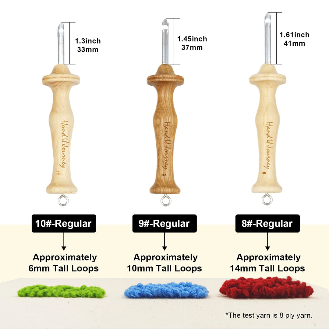 7 Sizes Wooden Handle Punch Needle Rug Hooking Tool Complete Set with Oxford Open-Side Design