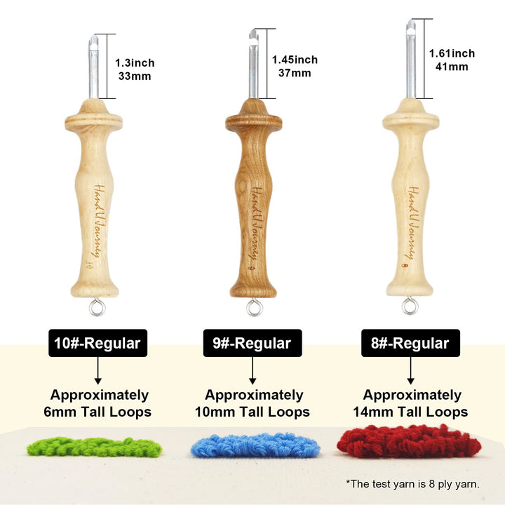 7 Sizes Wooden Handle Punch Needle Rug Hooking Tool Complete Set with Oxford Open-Side Design