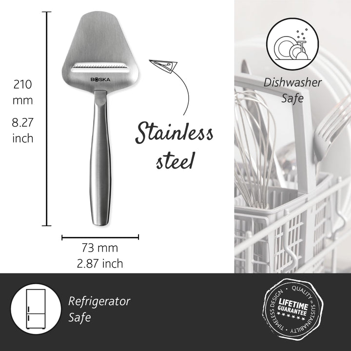 Stainless Steel Cheese Slicer - Copenhagen For All Types of Cheese - Multi-Functional Cheese Slicer - Handheld Slicer - Silver Non-Stick - Dishwasher Safe - For Kitchen Cooking