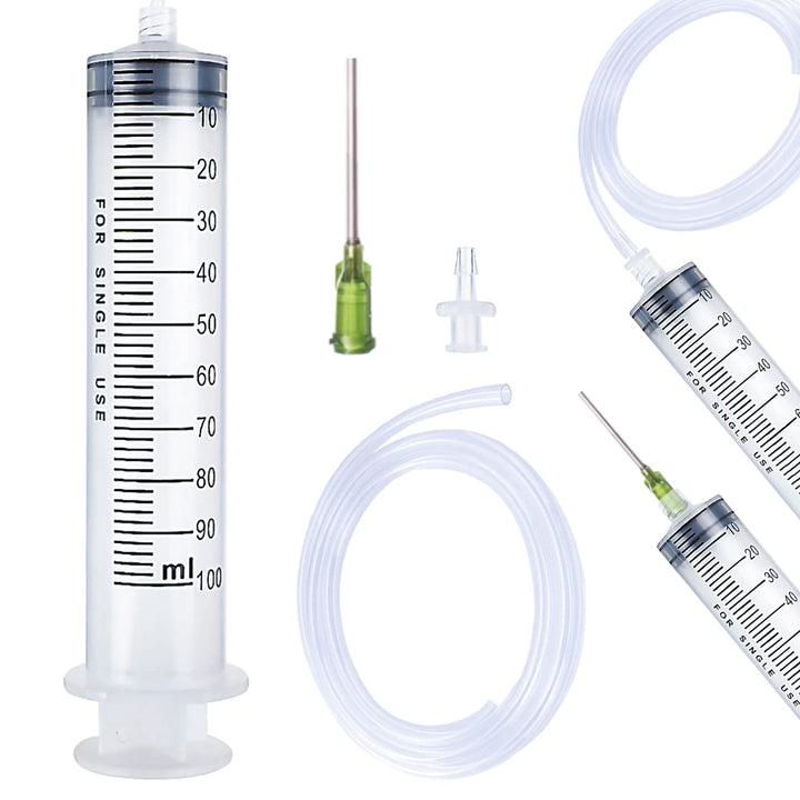 Large Syringe with Tube, 100ml Plastic Oil Syringe with 3.2ft Handy Plastic Tubing,14ga Blunt Tip Needles, Luer Connector, for Scientific Labs, Measuring, Watering, Refilling, Filtration, Feeding, Oil
