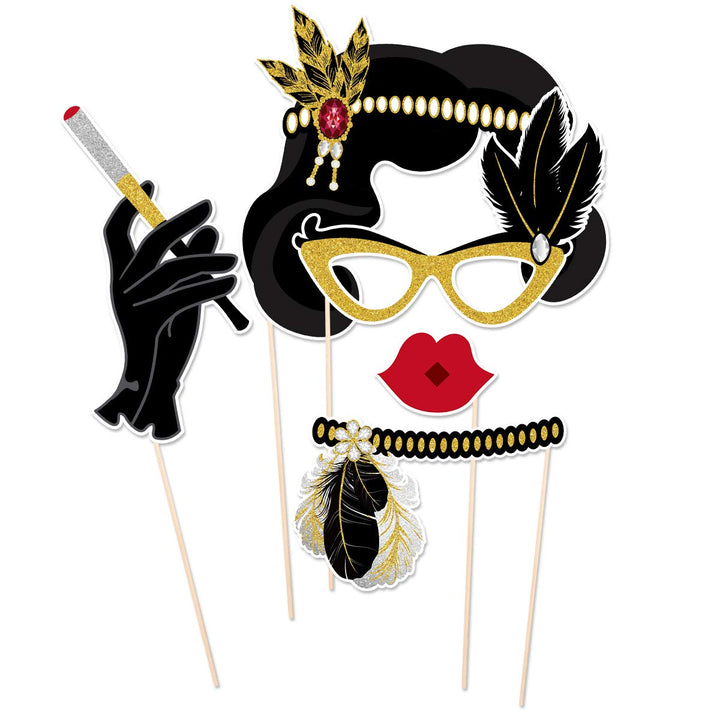 20pcs 1920s Photo Booth Props Roaring 20&#39;s Party Photo Props with Bamboo Sticks Creative Party Supplies, 1920s Themed Birthday Wedding Party Decoration Accessories