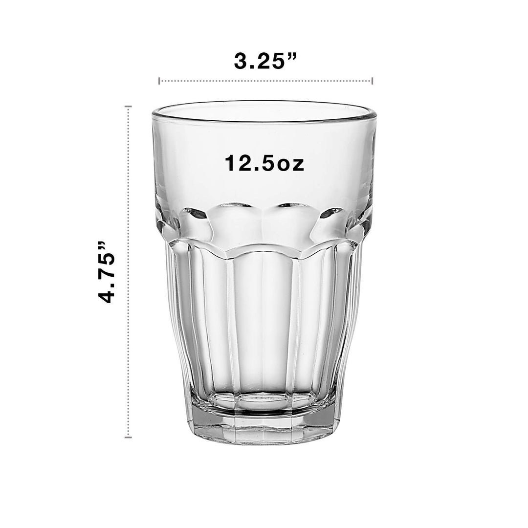 Rock Bar Stackable Beverage, Set Of 6 Dishwasher Safe Drinking Glasses For Soda, Juice, Milk, Coke, Beer, Spirits – 12.5oz Durable Tempered Glass Water Tumblers For Daily Use