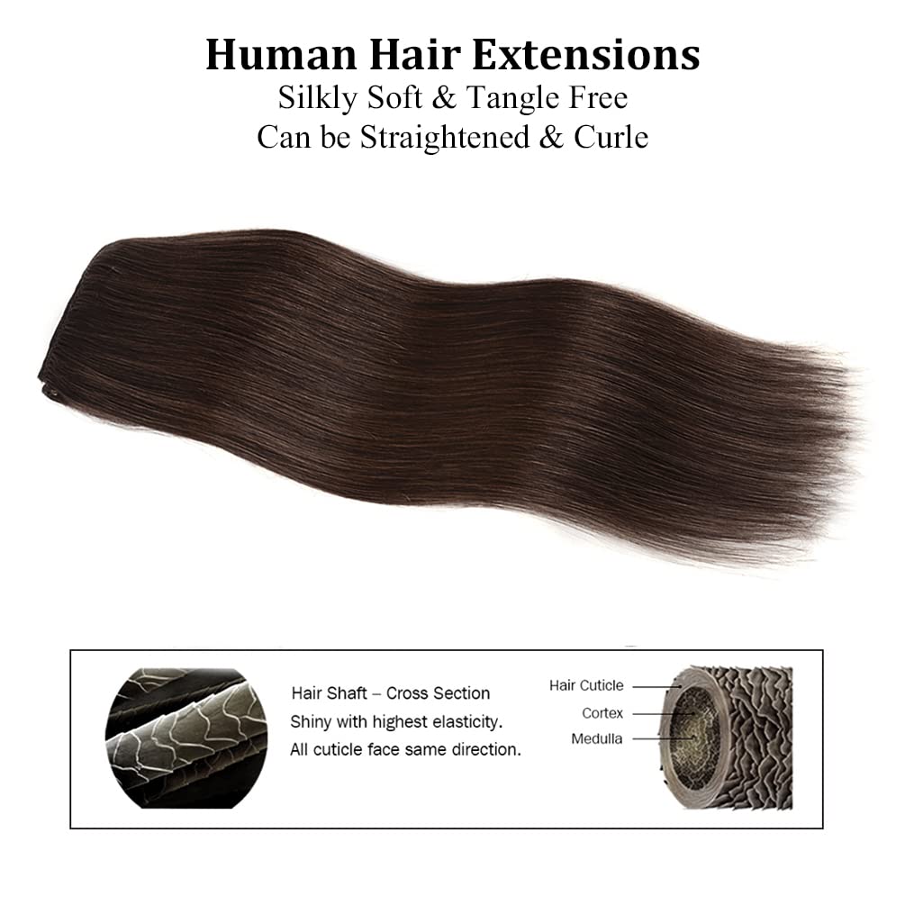 12 Clip in Hair Extensions Remy Human Hair for Women - Silky Straight Human Hair Clip in Extensions 50grams 4pieces Dark Brown #2 Color