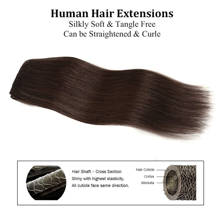 12 Clip in Hair Extensions Remy Human Hair for Women - Silky Straight Human Hair Clip in Extensions 50grams 4pieces Dark Brown #2 Color