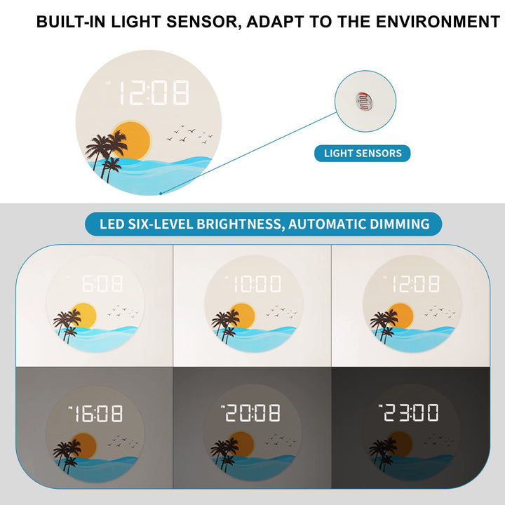 DMDMBSR USB Plug in Digital Wall Clock, Sunset Ocean Wa