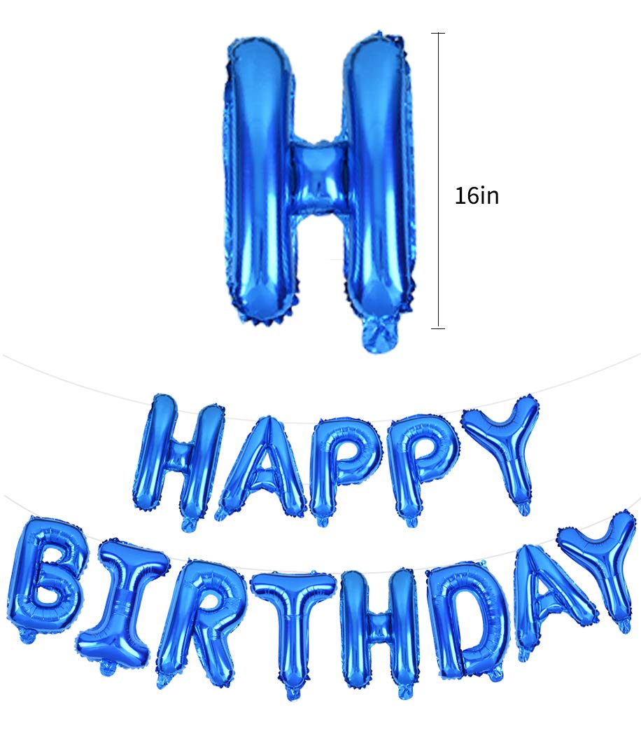 Blue Happy Birthday Banner Balloons, 16 Inch Mylar Foil