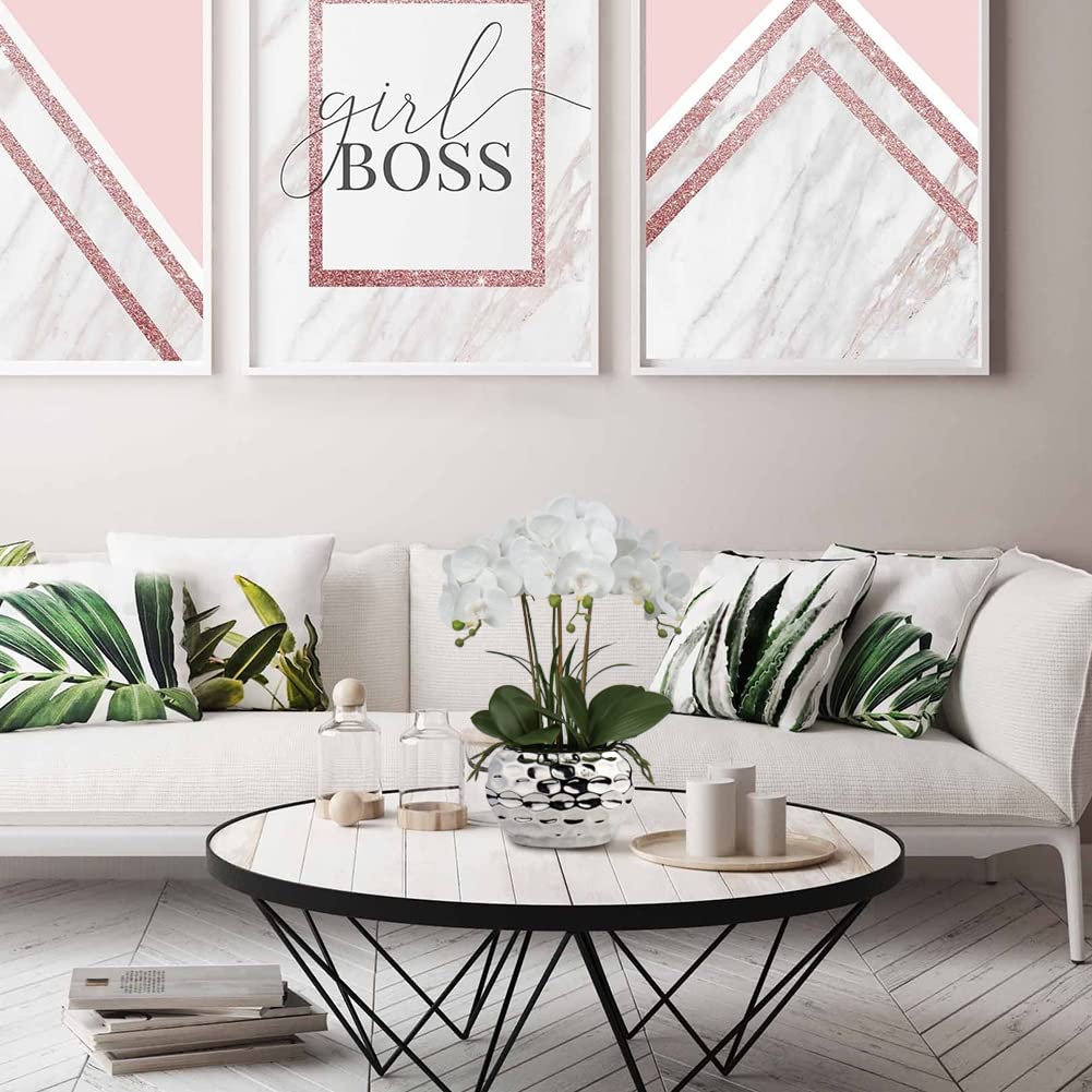 Orchids Artificial Flowers 18 White Phalaenopsis Large Orchid with Silver Ceramic Pots Silk Faux Orchid Arrangement for Home Office Bathroom Living Room Table Decoration