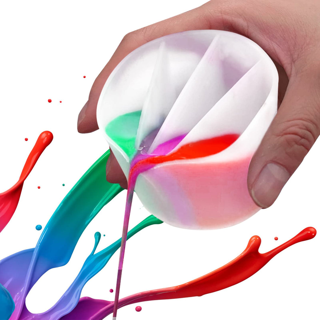 Split Cup for Paint Pouring, Fluid Art Split Cup Acrylic Paint Pour Split Cup Resin Pouring DIY Making Painting Tools Drawing Accessories Reusable Silicone Split Cup with Dividers