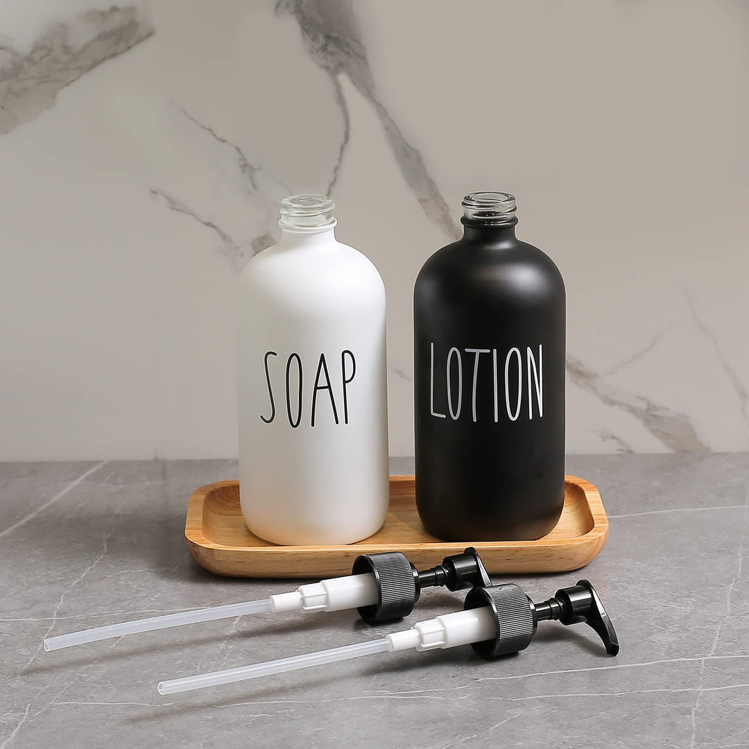 Soap Dispenser Bathroom Set, Contains Soap Dispenser and Lotion Dispenser. Glass Soap Dispenser Suitable for Farmhouse Bathroom Accessories, Black and White Bathroom Decor.