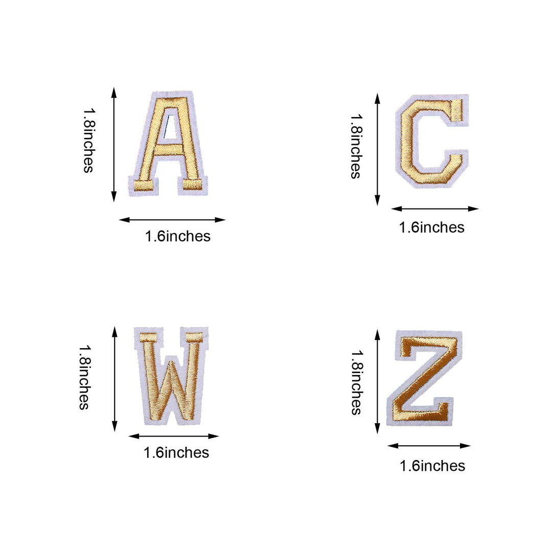 52pcs Alphabet A to Z Patches, Iron on Sew on Letters for Clothes, Classic Gold