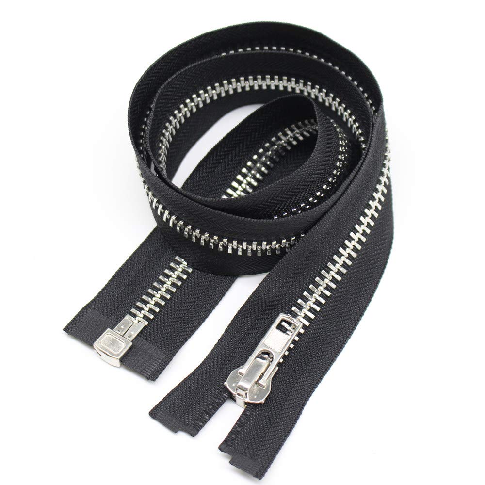 #10 24 Inch Silver Separating Jacket Zipper Y-Teeth Metal Zipper Heavy Duty Metal Zippers for Jackets Sewing Coats Crafts (24 Silver)