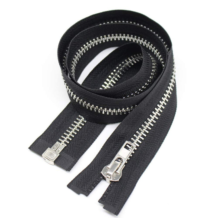 #10 24 Inch Silver Separating Jacket Zipper Y-Teeth Metal Zipper Heavy Duty Metal Zippers for Jackets Sewing Coats Crafts (24 Silver)