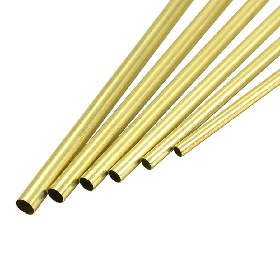 Brass Tube, 4mm 4.5mm 5mm 5.5mm 6mm 6.5mm OD x 0.2mm Wall Thickness 300mm Length Seamless Round Pipe Tubing, Pack of 6