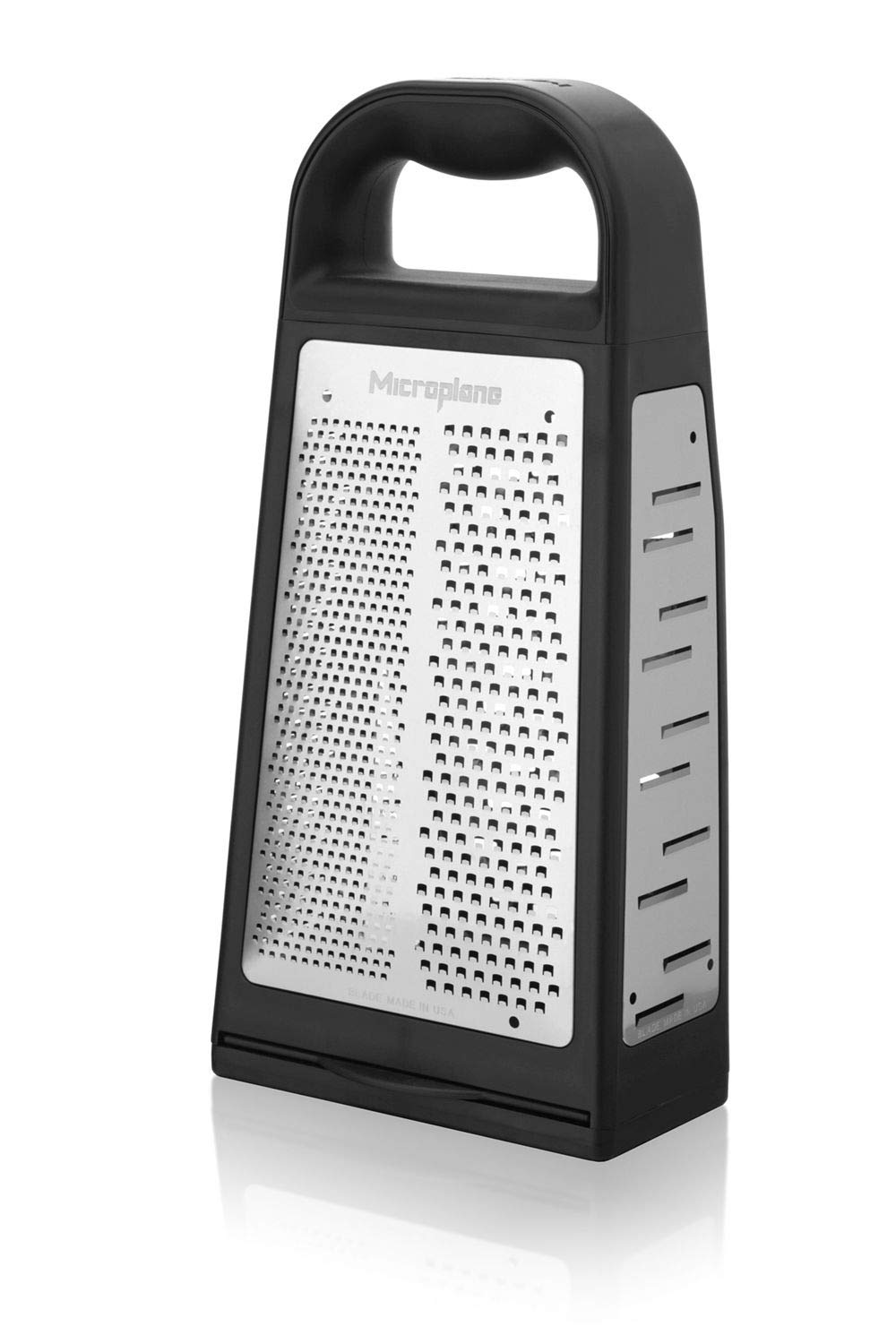 Elite Five Blade Box Grater with Measuring Cup Base, Five Grating Surfaces Including Fine, Coarse, Double-Sided Ribbon, Ultra-Coarse, and Slicer - Black