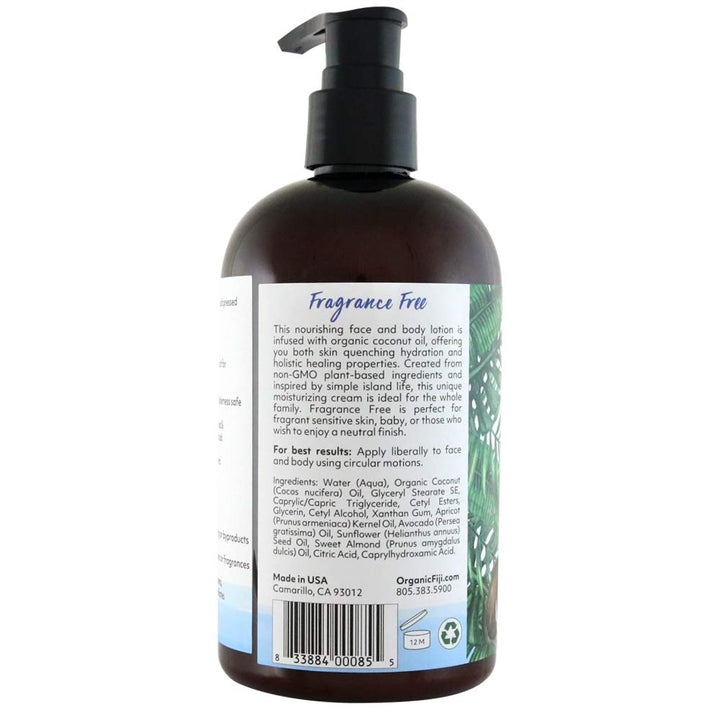 Coco Fiji Face &amp; Body Lotion Infused With Coconut Oil | Lotion for Dry Skin | Moisturizer Face Cream &amp; Massage Lotion for Women &amp; Men | Fragrance Free 12 oz, Pack of 1