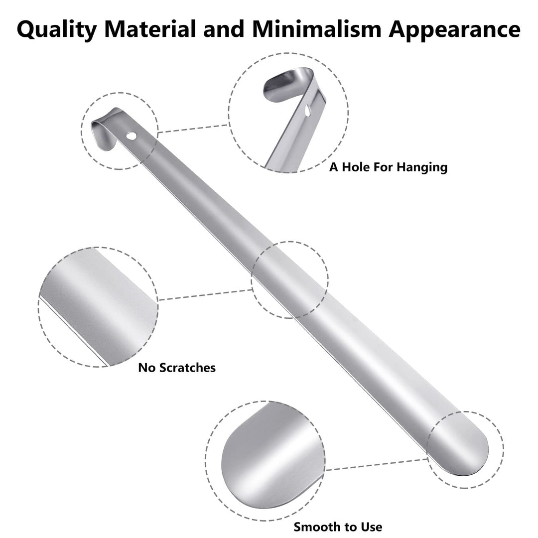 Long Metal Shoe Horn - 16.5 inch Heavy Duty Stainless Steel Shoehorn, Shoe Horn Long Handle for Seniors Men Women, Silver Black