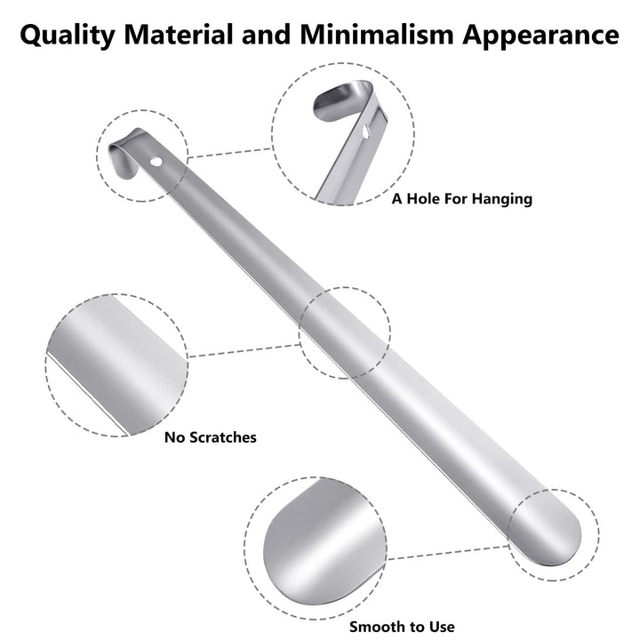 Long Metal Shoe Horn - 16.5 inch Heavy Duty Stainless Steel Shoehorn, Shoe Horn Long Handle for Seniors Men Women, Silver Black