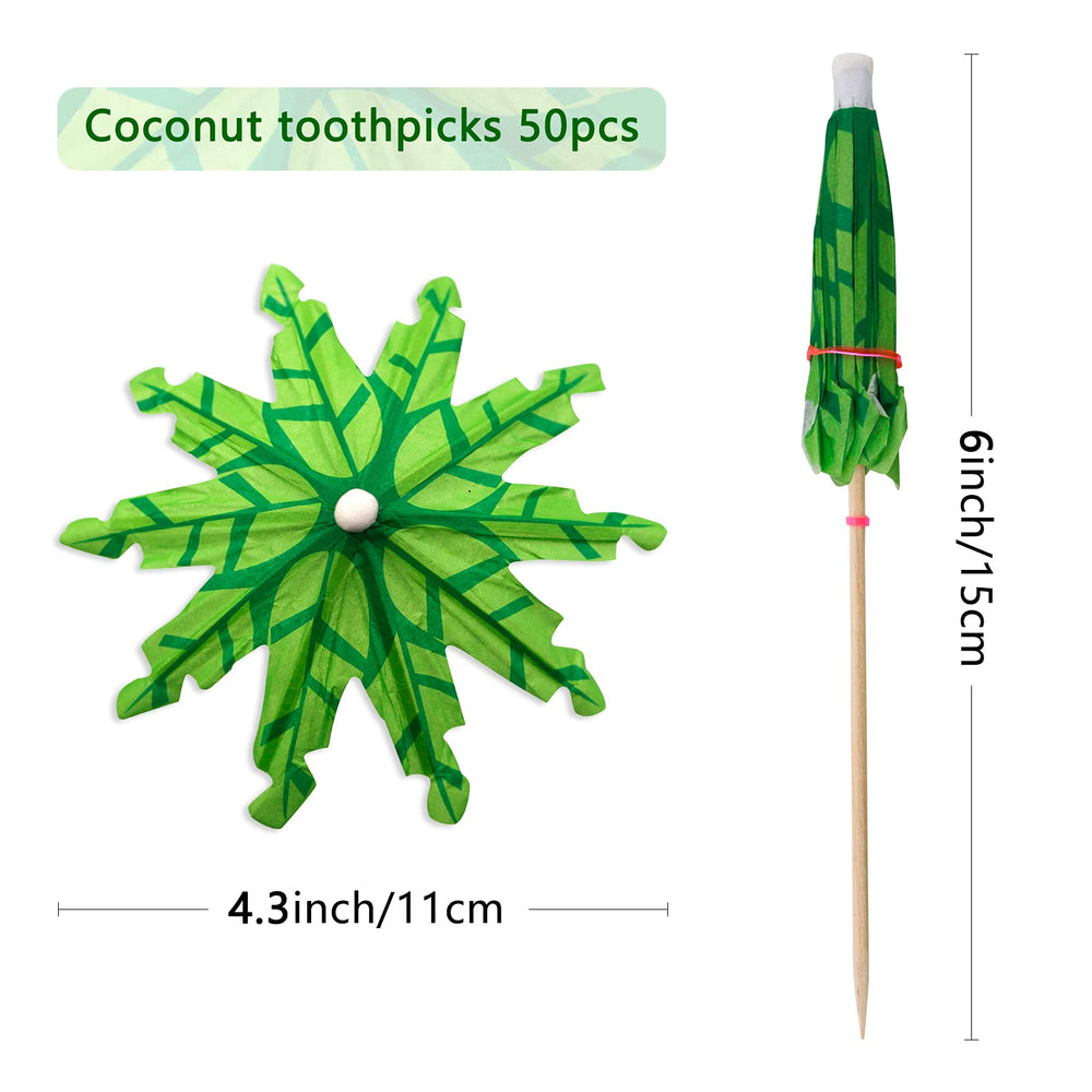 BLUE TOP 50pcs Green Coconut Palm Tree Cocktail Umbrell