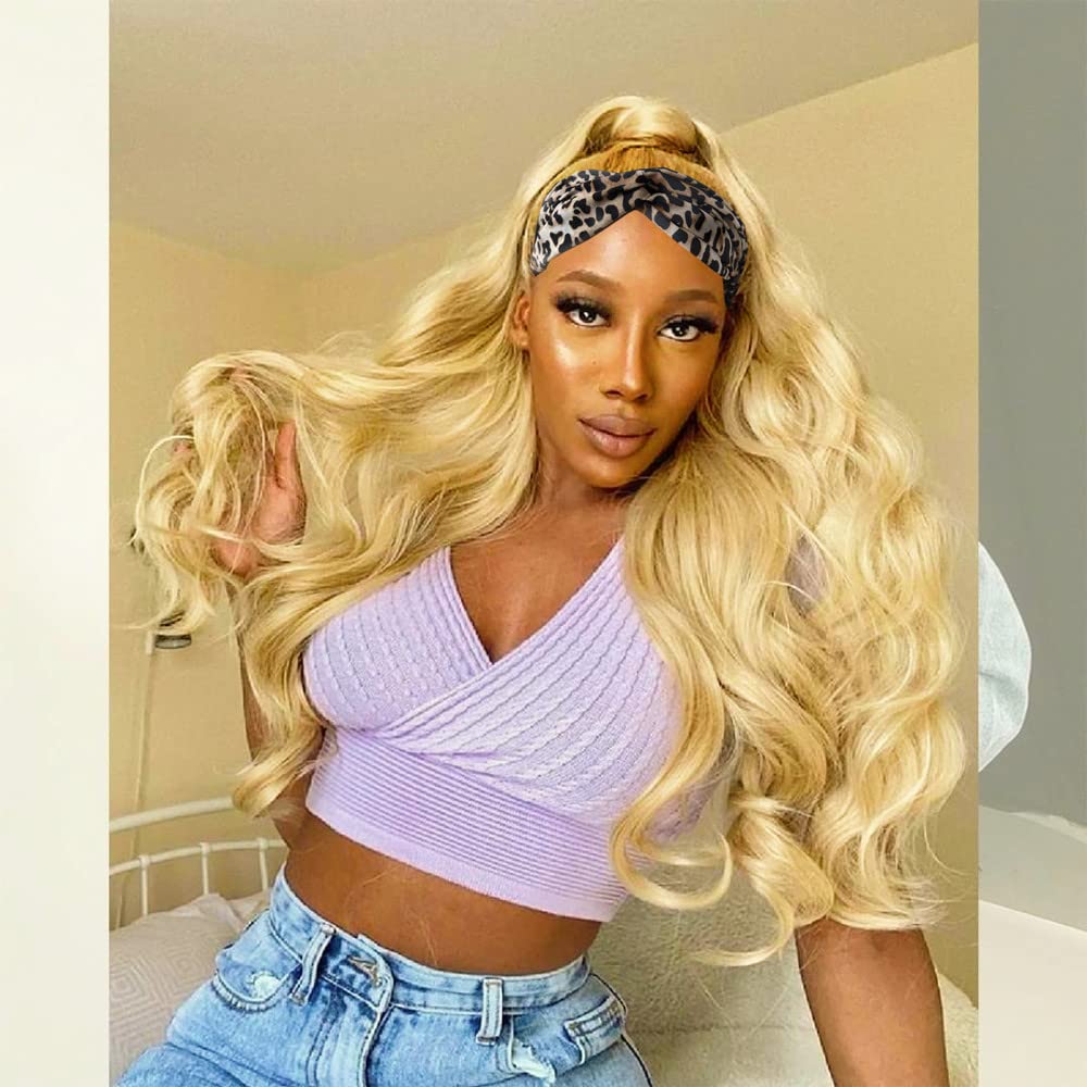 Body Wave Headband Wig Synthetic Wig 180% Density 613 Wig Headband Wigs for Black Women Natural Looking Ombre Blonde Wig glueless wigs 22 Inches