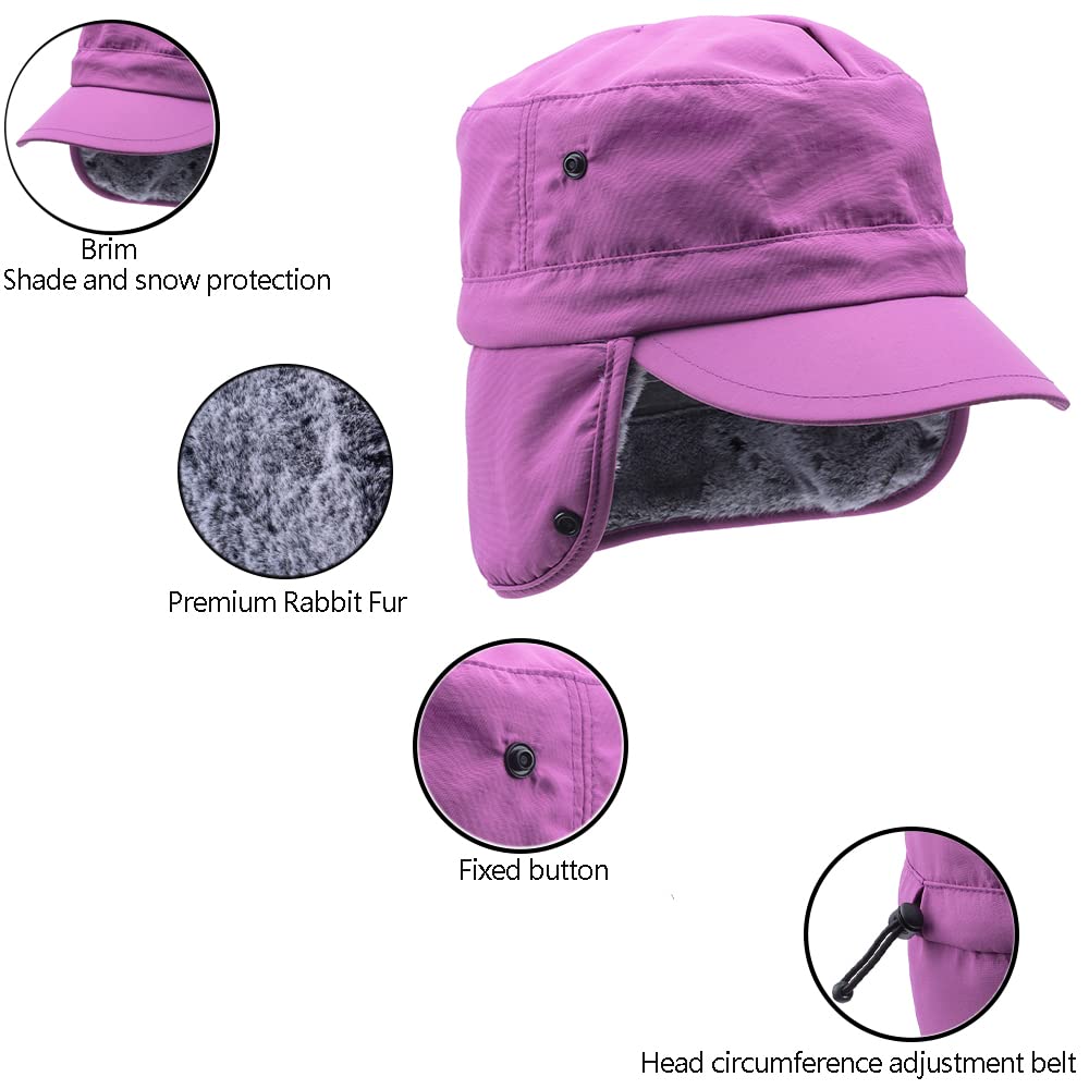 Winter Waterproof Cadet Cap Trapper Aviator Pilot Trucker Hat Earflaps Hunting Elmer Hunter, Purple, Large