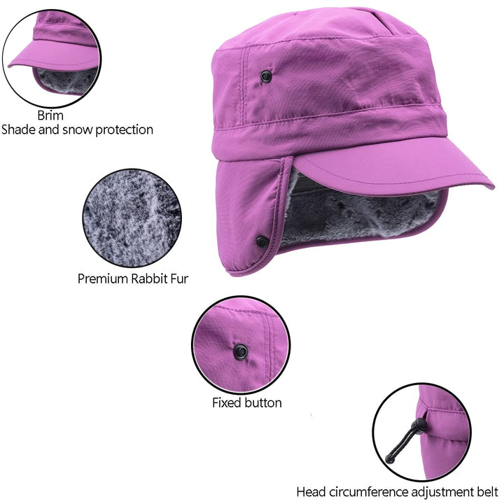 Winter Waterproof Cadet Cap Trapper Aviator Pilot Trucker Hat Earflaps Hunting Elmer Hunter, Purple, Large